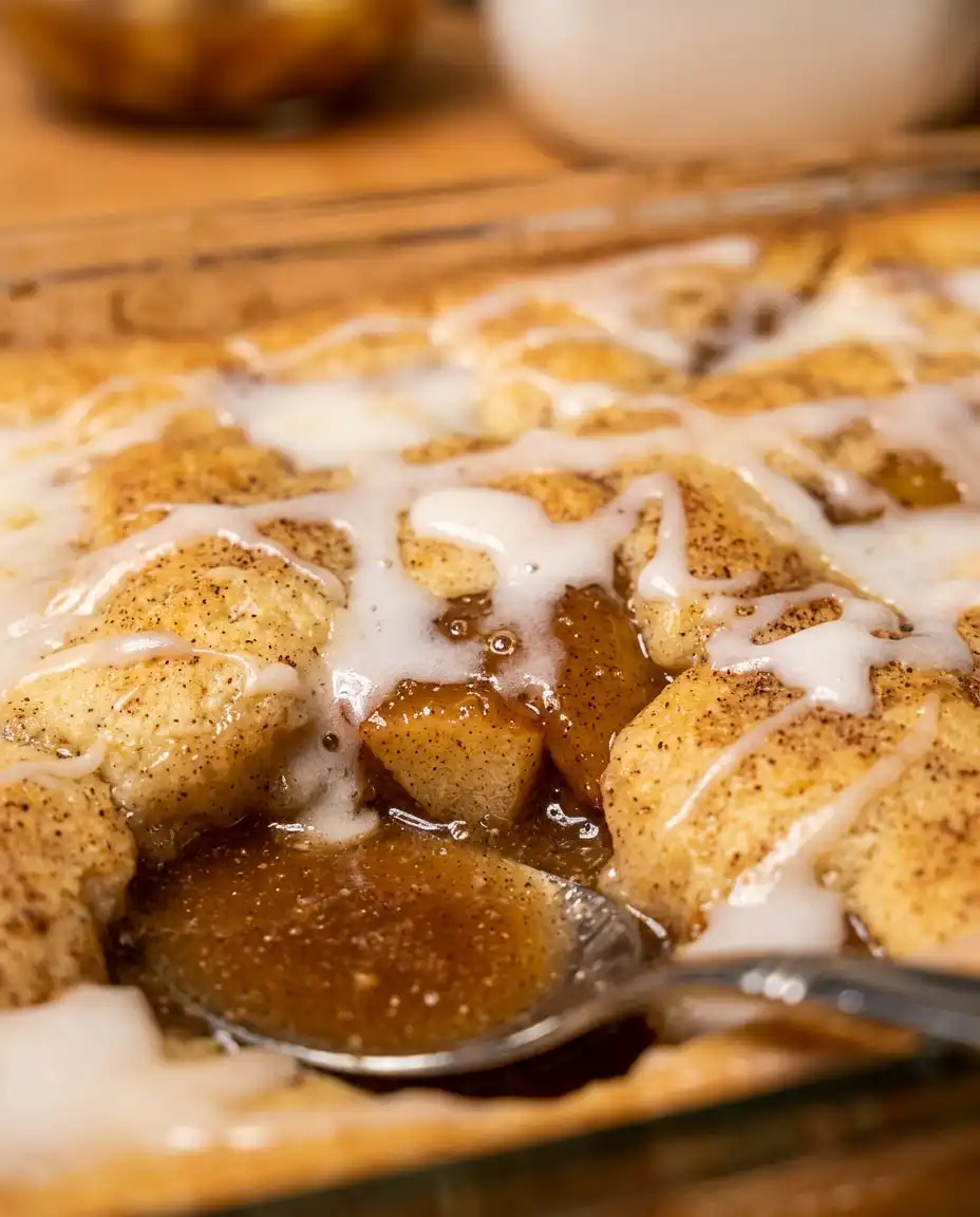 A hand using a pastry brush to baste a warm Peach Coffee Cake with melted butter.