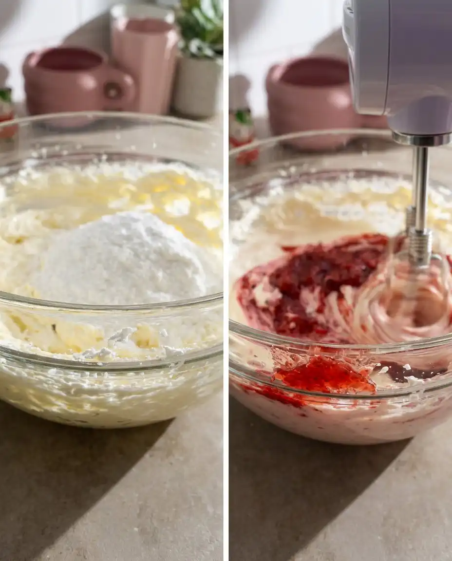 Strawberry Chocolate Cake 12 Cocoa powder and flour being weighed on a digital scale