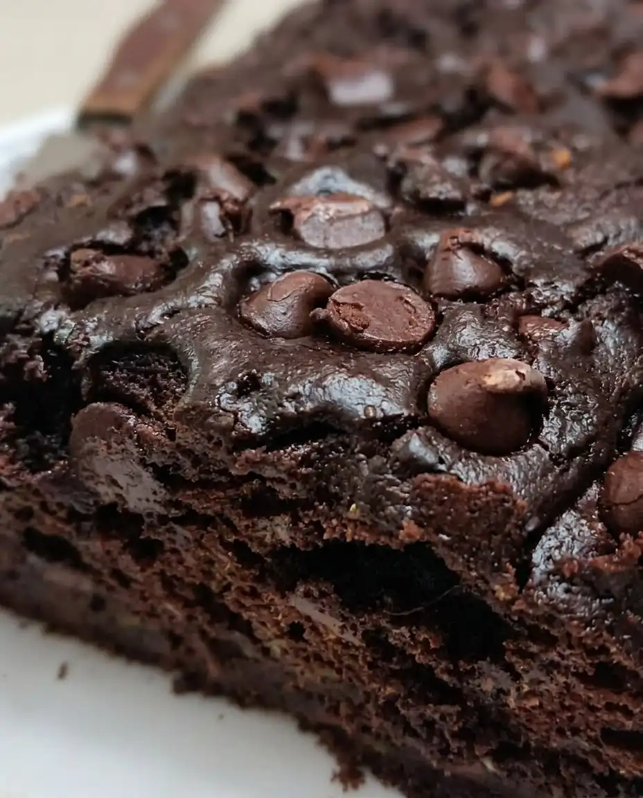 Dark chocolate batter with zucchini and chocolate chips in a loaf pan