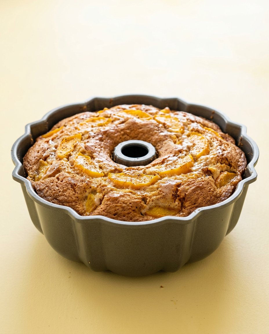 Peach Cobbler Pound Cake 14 Baking ingredients for the Old-Fashioned Peach Cobbler Pound Cake Recipe on a board.