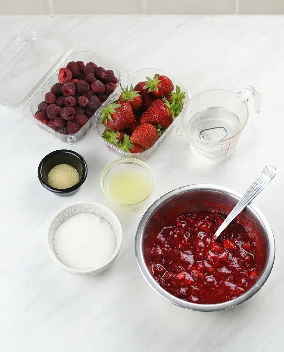 Summer Berry Poke Cake 12 Bowls of fresh strawberries raspberries and blueberries on a rustic table