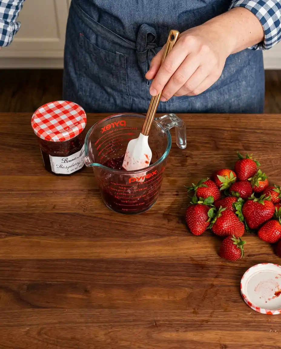 Bowls of fresh strawberries blueberries and raspberries with cake flour and butter