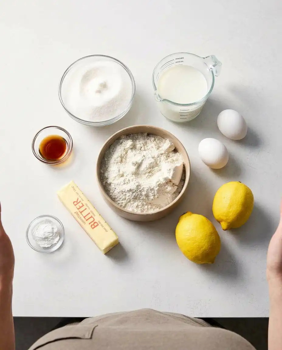 Fresh lemons, zest, and baking ingredients for lemon velvet cake