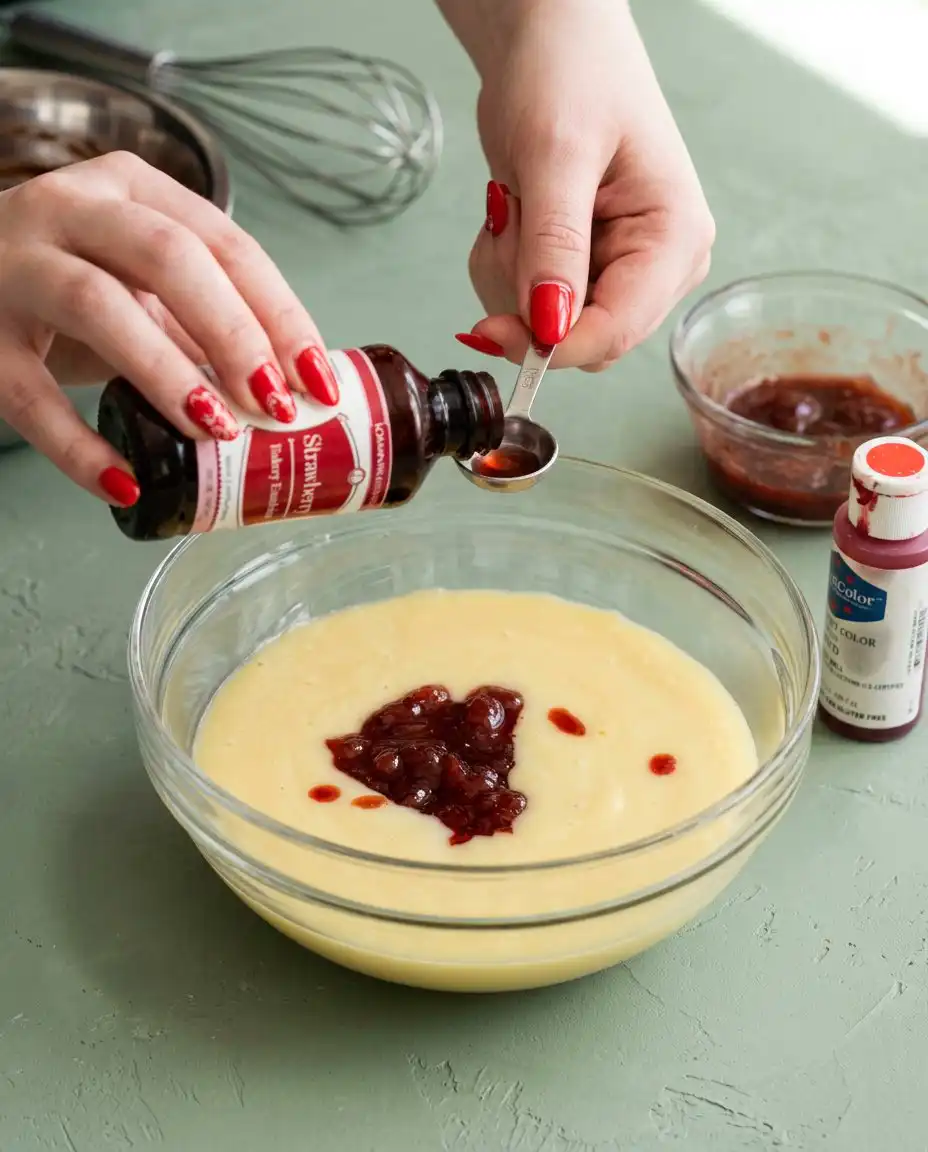 Ingredients for Neapolitan Anniversary Cake including fresh strawberries and rich cocoa.