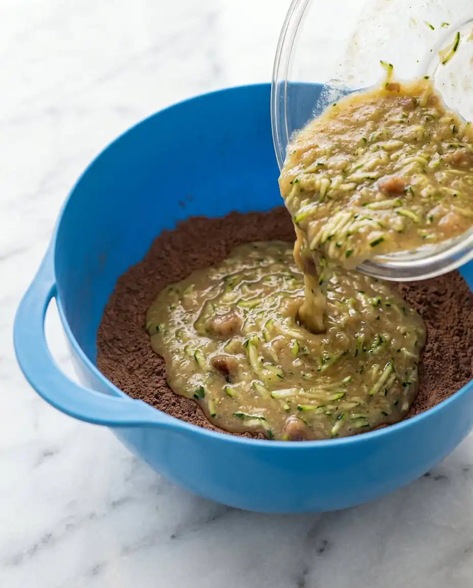 Spreading thick cream cheese frosting onto a finished Zucchini Cake with pecans.