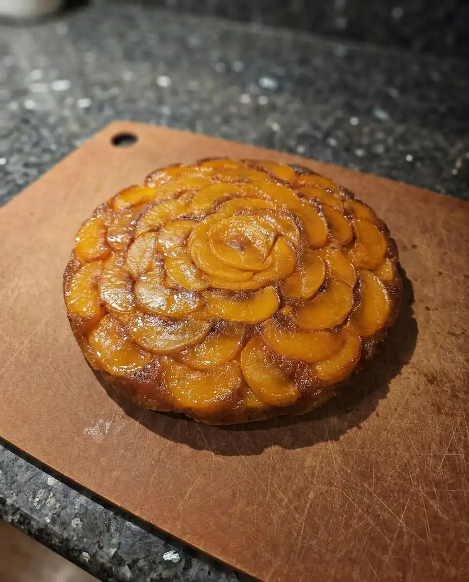 Ina Garten Peach Cake 10 A close up of a slice of Ina Garten Peach Cake showing the moist crumb and fresh peaches.