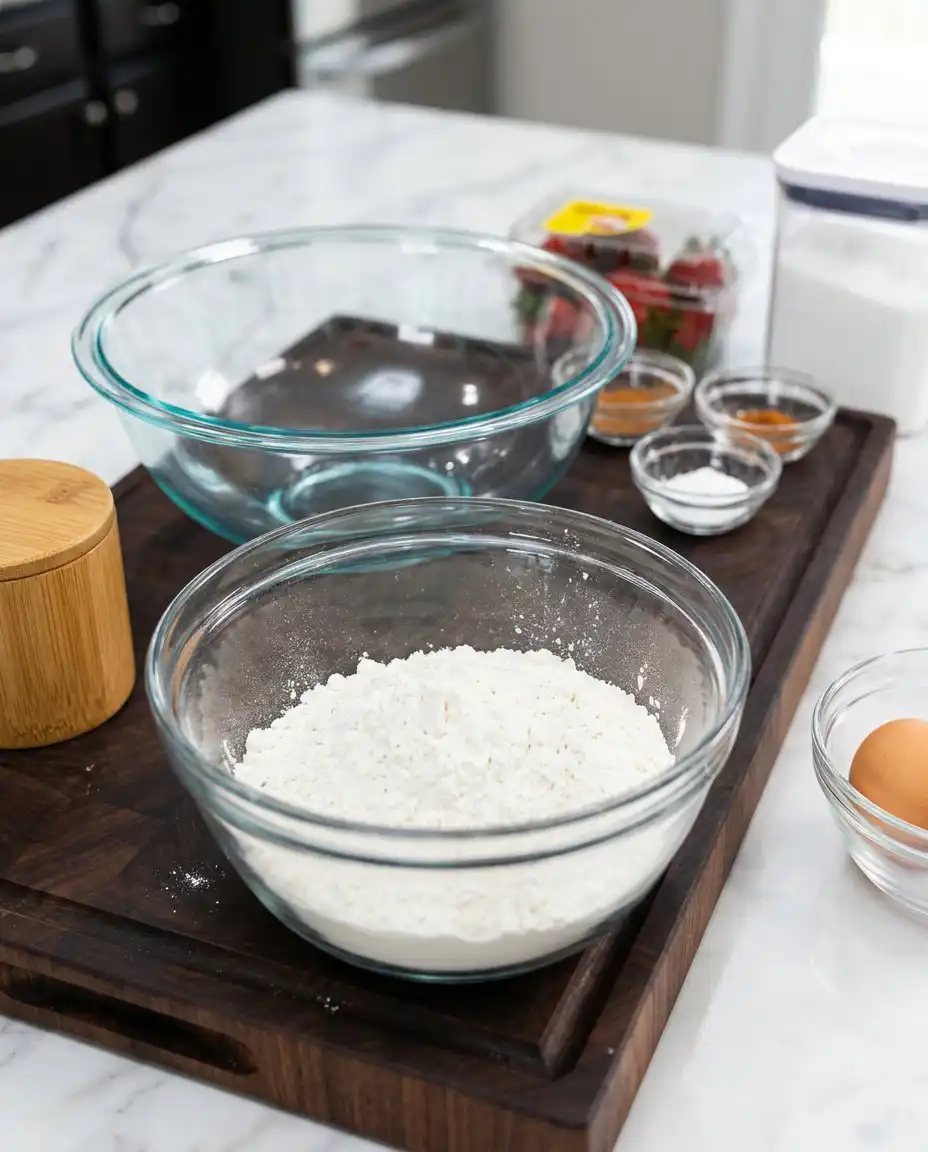 Ingredients for Classic Carnival Funnel Cake including flour milk and eggs.