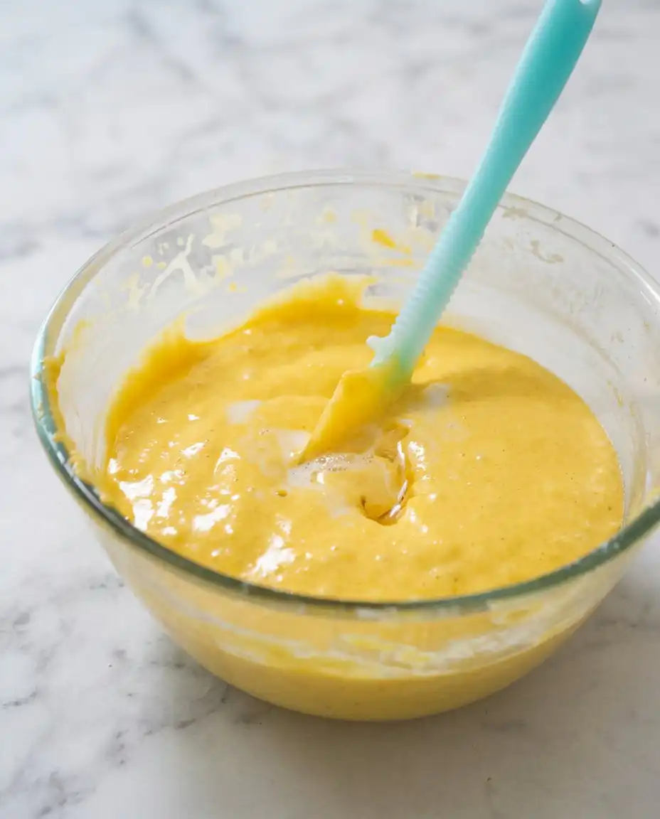 Classic Mango Sponge Cake 14 The measured ingredients for a Classic Mango Sponge Cake including eggs flour and fresh mango.