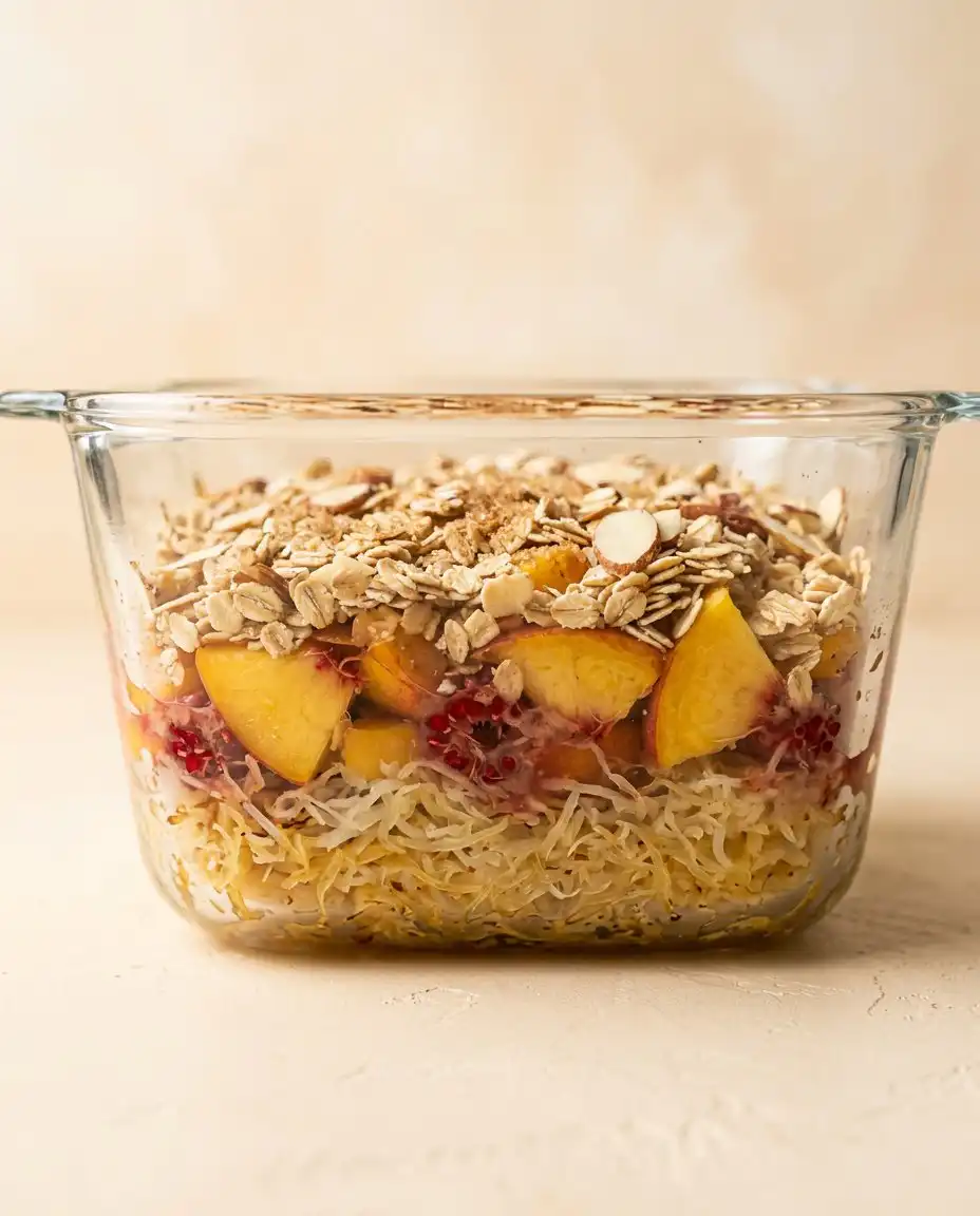 Fresh peaches and sugar bowls for the No Bake Caramel Peach Upside Down Cake recipe.