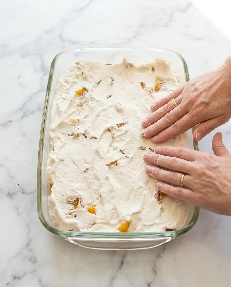 Canned Peach Dump Cake with Yellow Cake Mix 14 Canned peaches cake mix and butter for Canned Peach Dump Cake with Yellow Cake Mix.