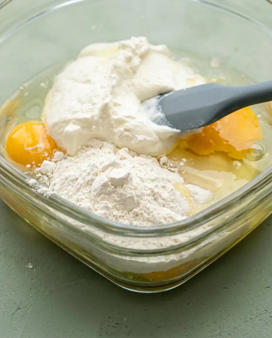 Fresh Peach Cake 14 A collection of ingredients including fresh peaches and Greek yogurt for a Fresh Peach Cake.