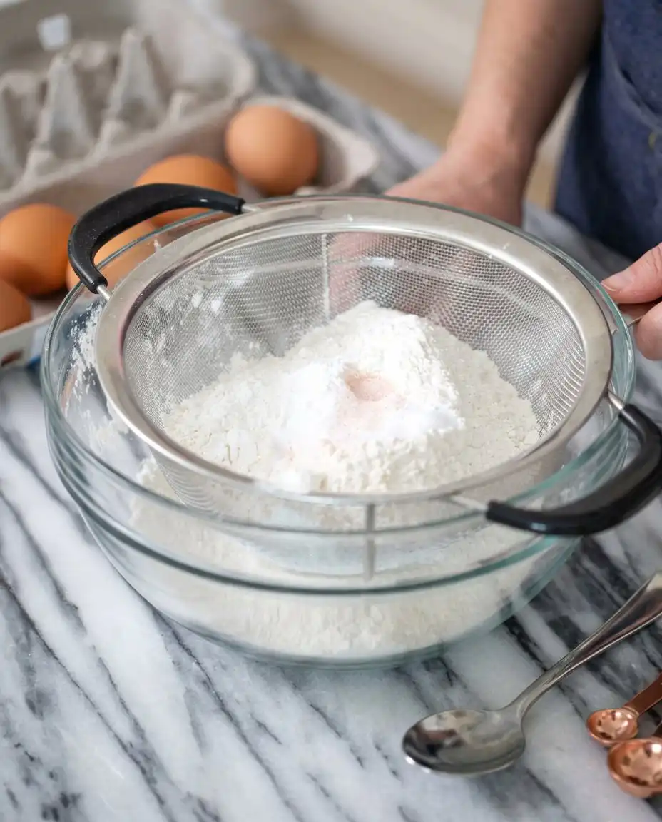 Two-Layer Smash Cake 14 Glass bowls containing weighed flour, sugar, and egg whites for a Two-Layer Smash Cake.