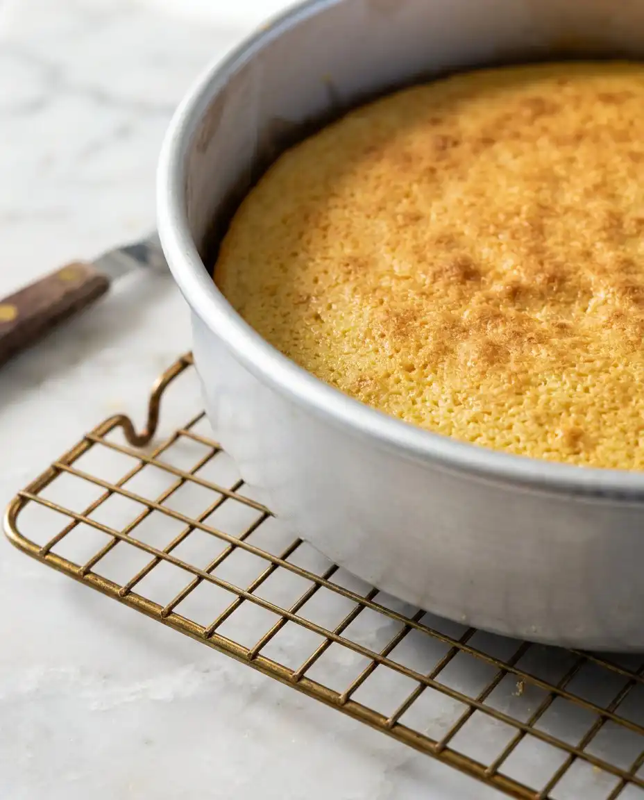 Using an offset spatula to apply chocolate frosting to a Classic Two-Layer Yellow Cake.