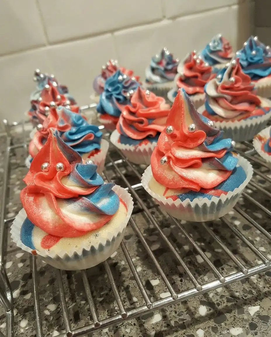 Patriotic Chocolate Cupcakes with Cake Mix 14 A tray of patriotic chocolate cupcakes for a 4th of July party