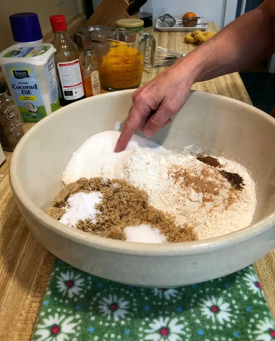 Ingredients for Heavenly Peach Bread including flour cinnamon and fresh peaches