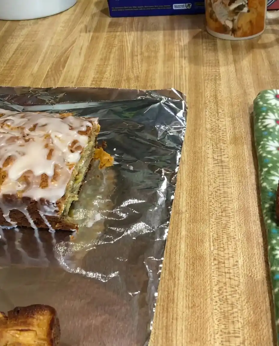 Heavenly Peach Bread served with a scoop of vanilla ice cream