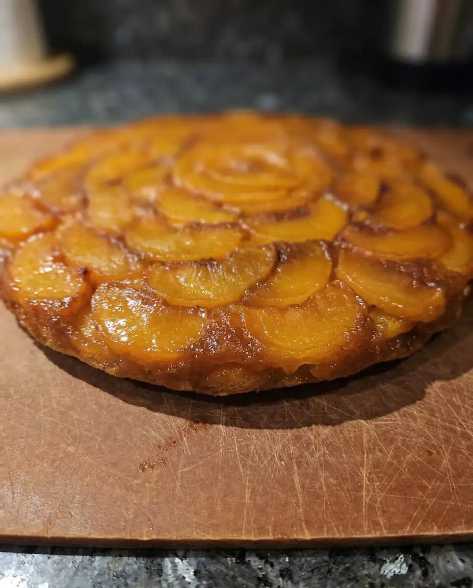 Ina Garten Peach Cake 14 A slice of peach cake served with a dollop of whipped cream on a white plate.