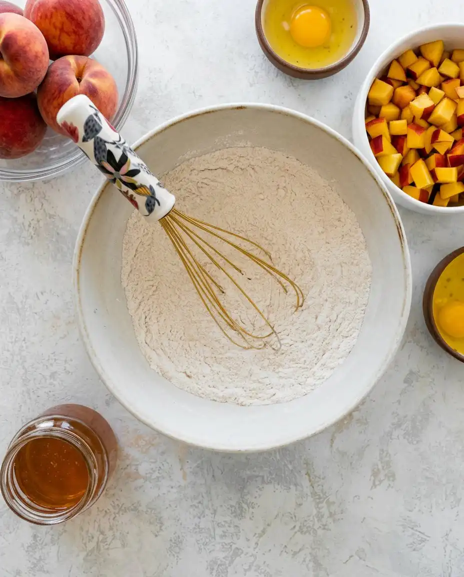 Paula Deen Peach Cobbler 12 Measuring flour and sugar for peach cobbler recipe