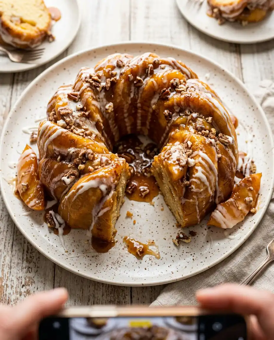 Peach Cobbler Pound Cake 2 10 A sliced Peach Cobbler Pound Cake 2 showing the dense crumb and peach swirl.
