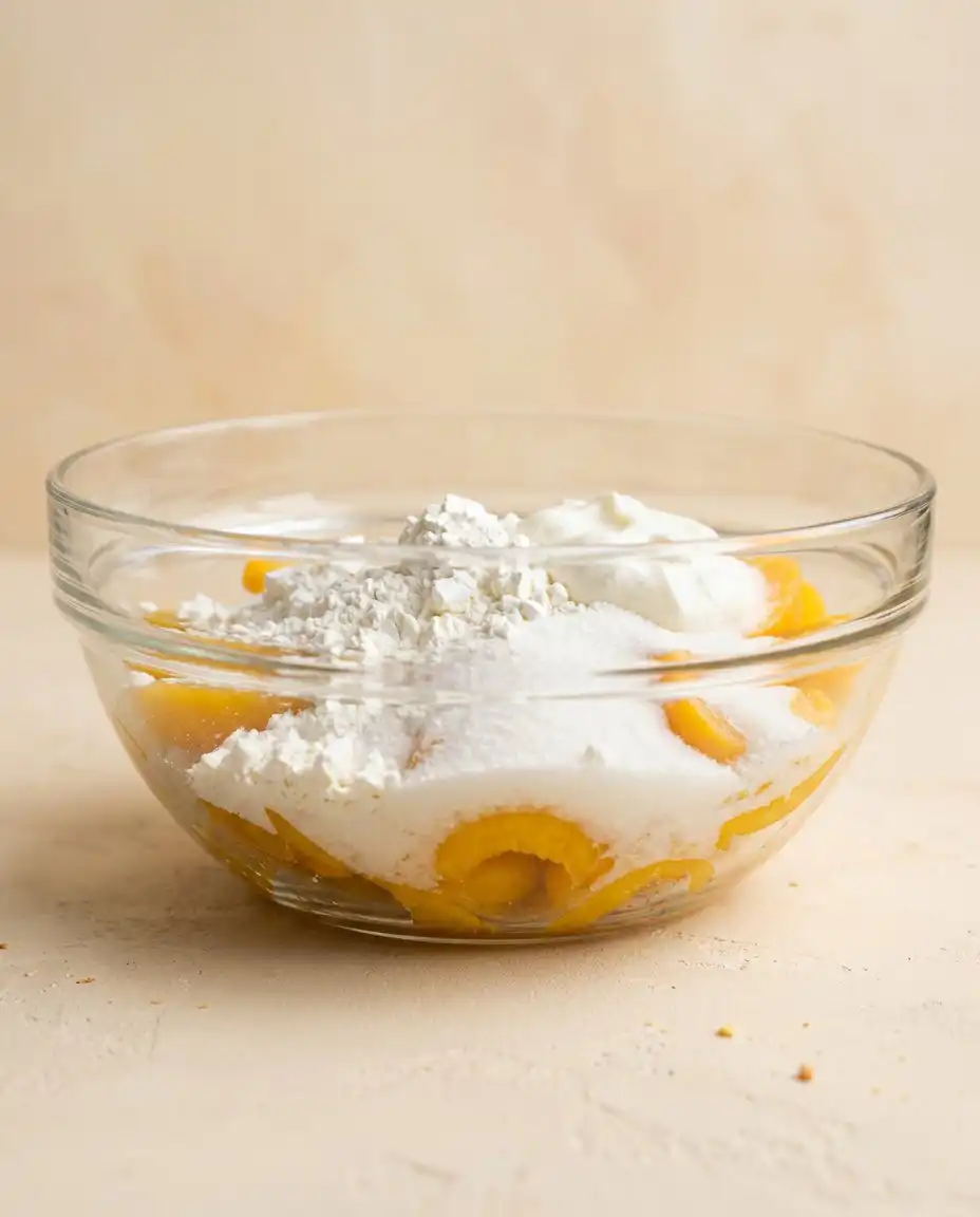 Measuring oats and flour for the Peach Crisp topping using a digital kitchen scale.