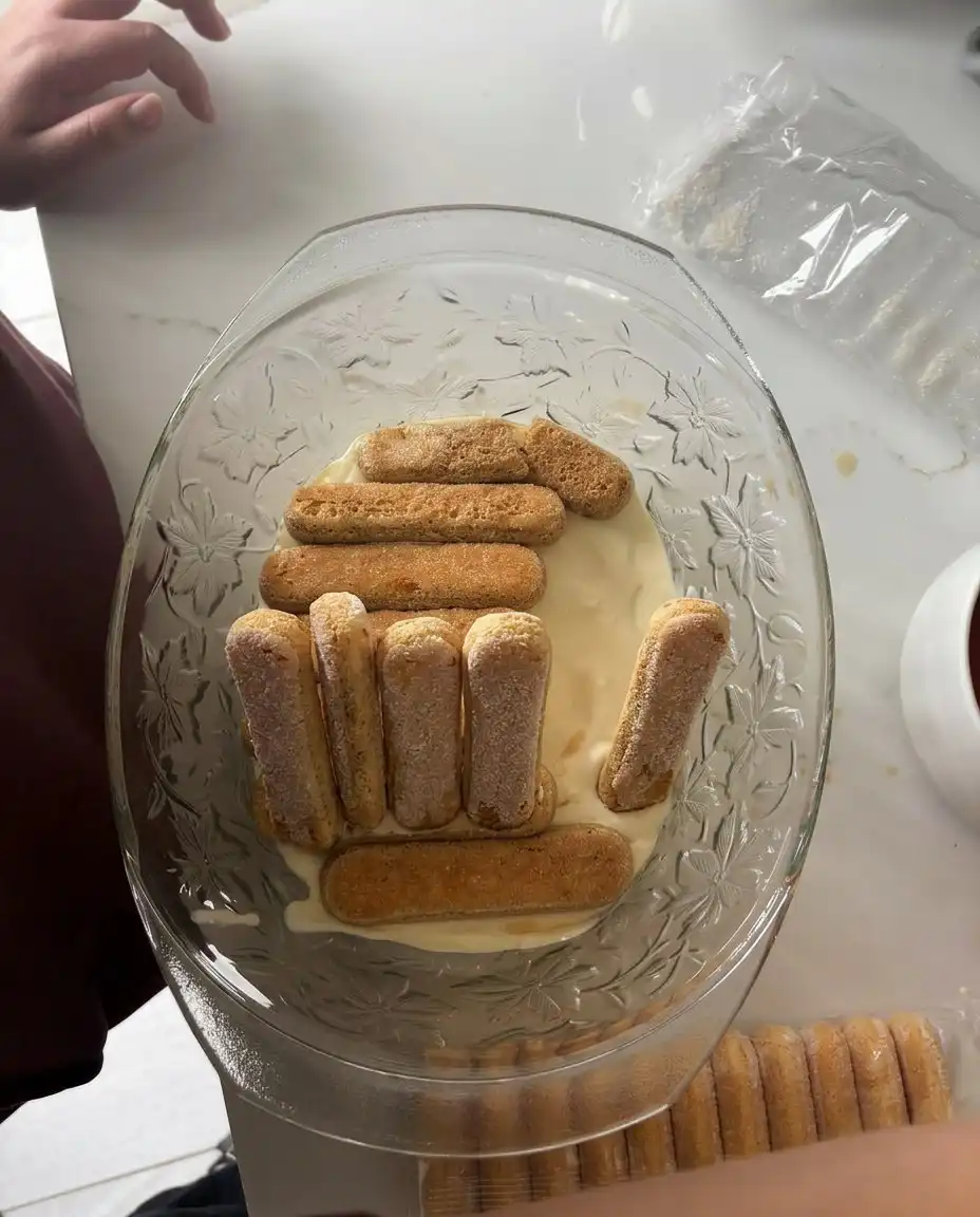 Fresh peaches mascarpone cheese and ladyfingers for tiramisu