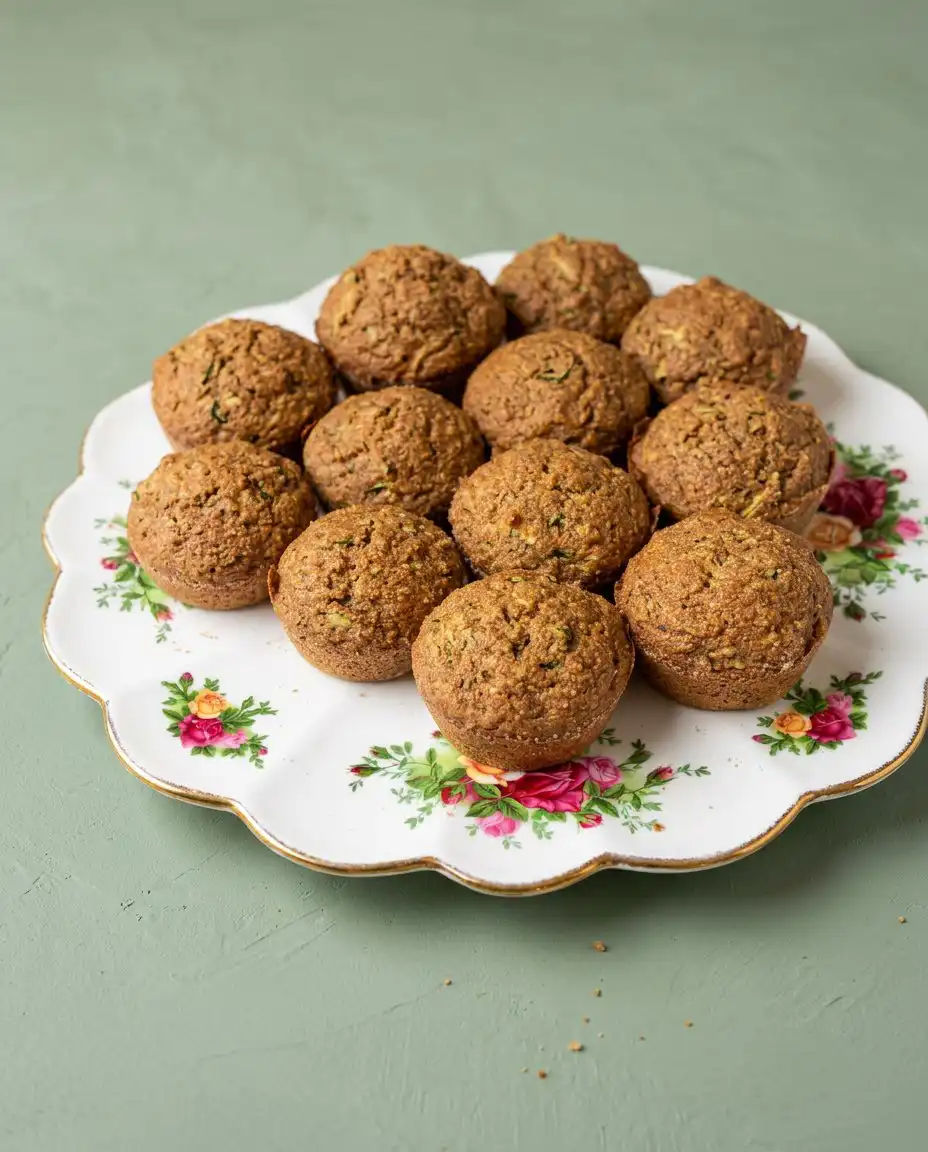 Banana Zucchini Muffins 2 16 Two Banana Zucchini Muffins 2 served on a white plate with a small pat of salted butter.
