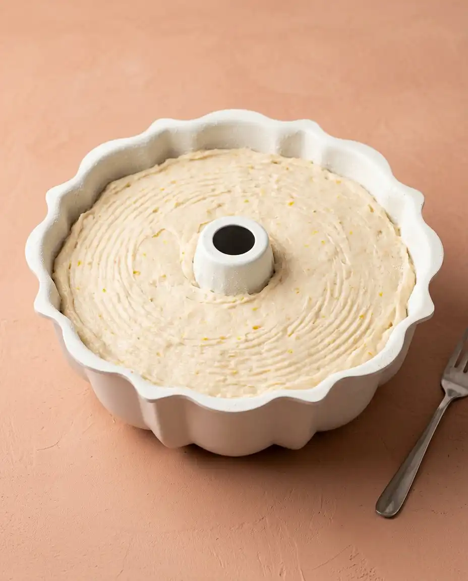Thick vanilla glaze being poured over a Southern Peach Cake.