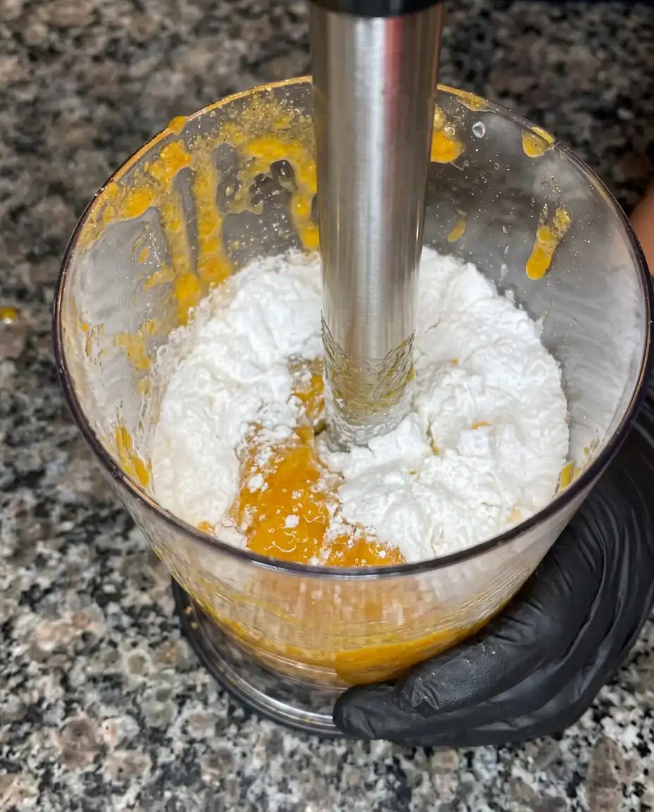Peach Cobbler Pound Cake 2 12 Measured ingredients for Peach Cobbler Pound Cake 2 on a kitchen scale.