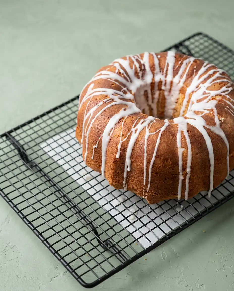 A single slice of Southern Peach Cake served with a scoop of vanilla ice cream.
