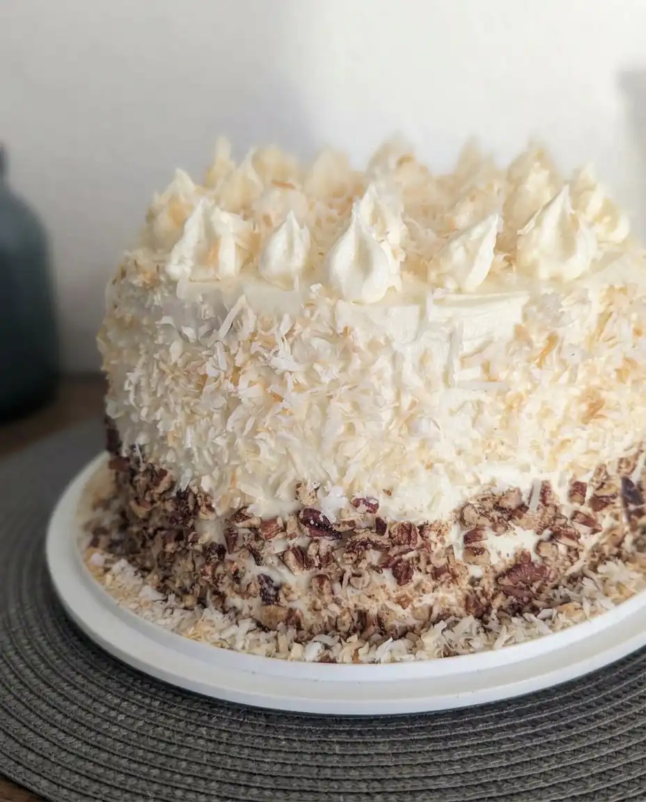 A close up view of a three layer Italian cream cake slice on a white plate.