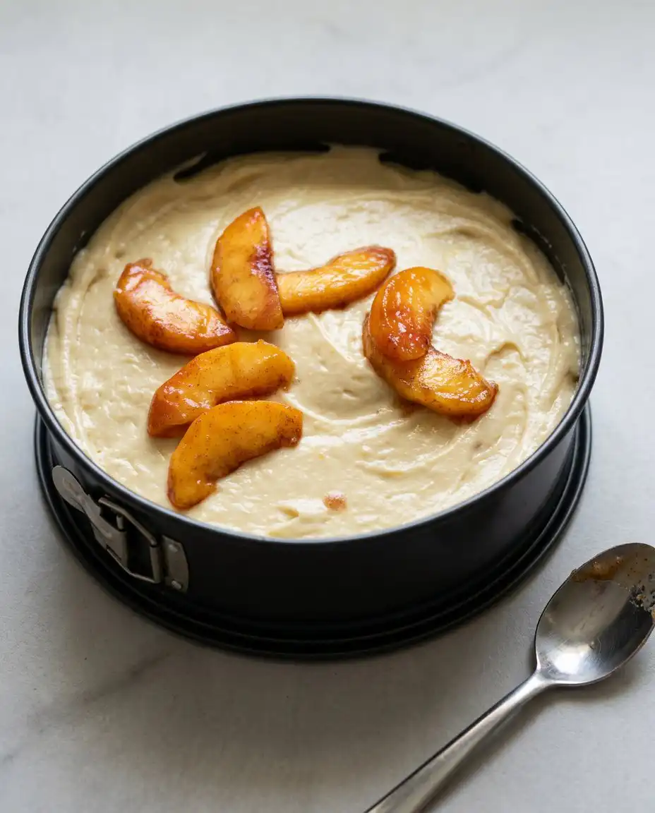 Fresh Peach Cake 15 Freshly sliced peaches tossed in cinnamon and sugar for a Fresh Peach Cake recipe.