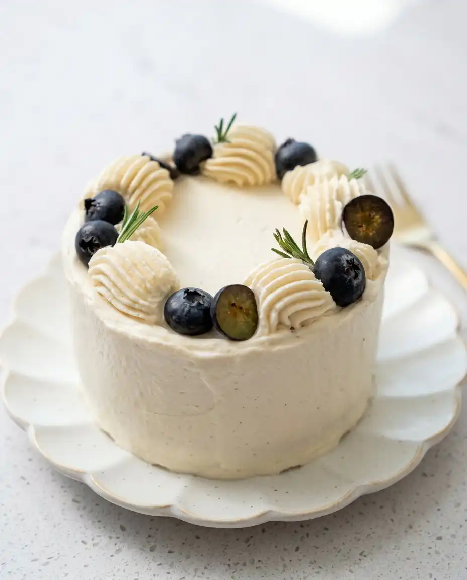 A slice of Three-Layer Earl Grey Cake showing the internal crumb on a porcelain plate.