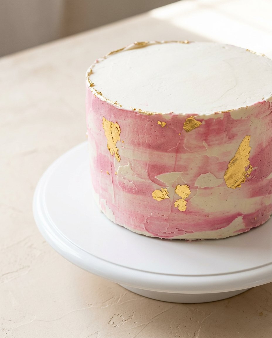 A clean slice of Two-Layer Watercolor Buttercream Cake on a plate.