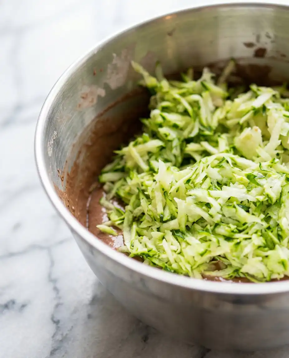 A person squeezing shredded zucchini in a tea towel for Gluten-Free Chocolate Zucchini Cake.