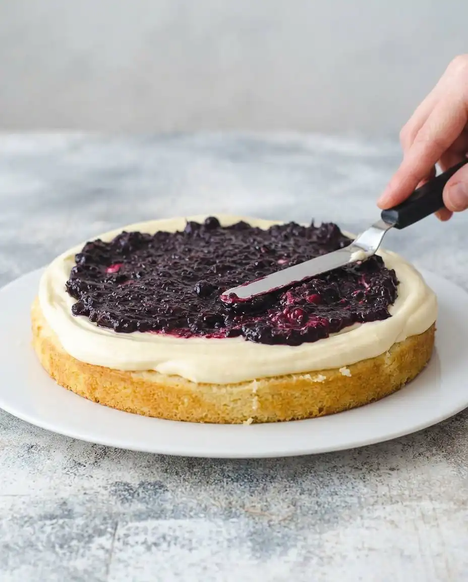 Lemon Blueberry Cake 13 A stand mixer whipping butter and sugar into a creamy pale yellow mixture