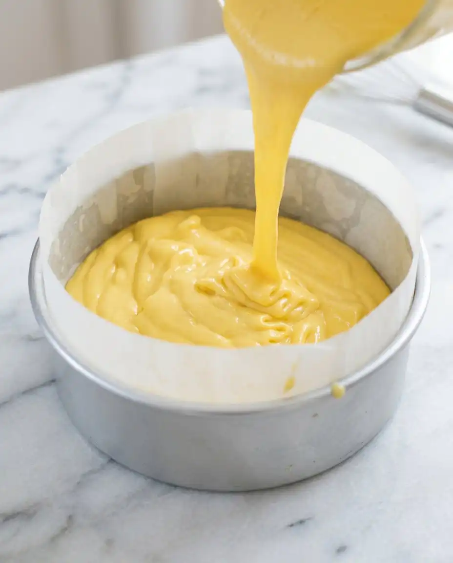 Classic Mango Sponge Cake 15 A hand pressing the center of a Classic Mango Sponge Cake to test the springy crumb texture.