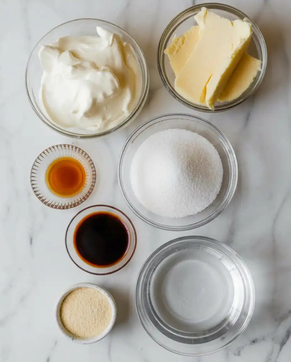 Vanilla Mousse Cake Filling 12 Ingredients for vanilla mousse cake filling including heavy cream and vanilla bean paste