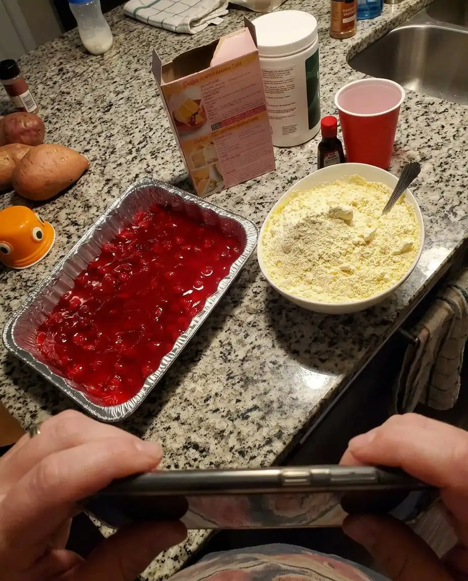 Strawberry Heaven 13 Smoothing the white cream layer over a base of torn angel food cake