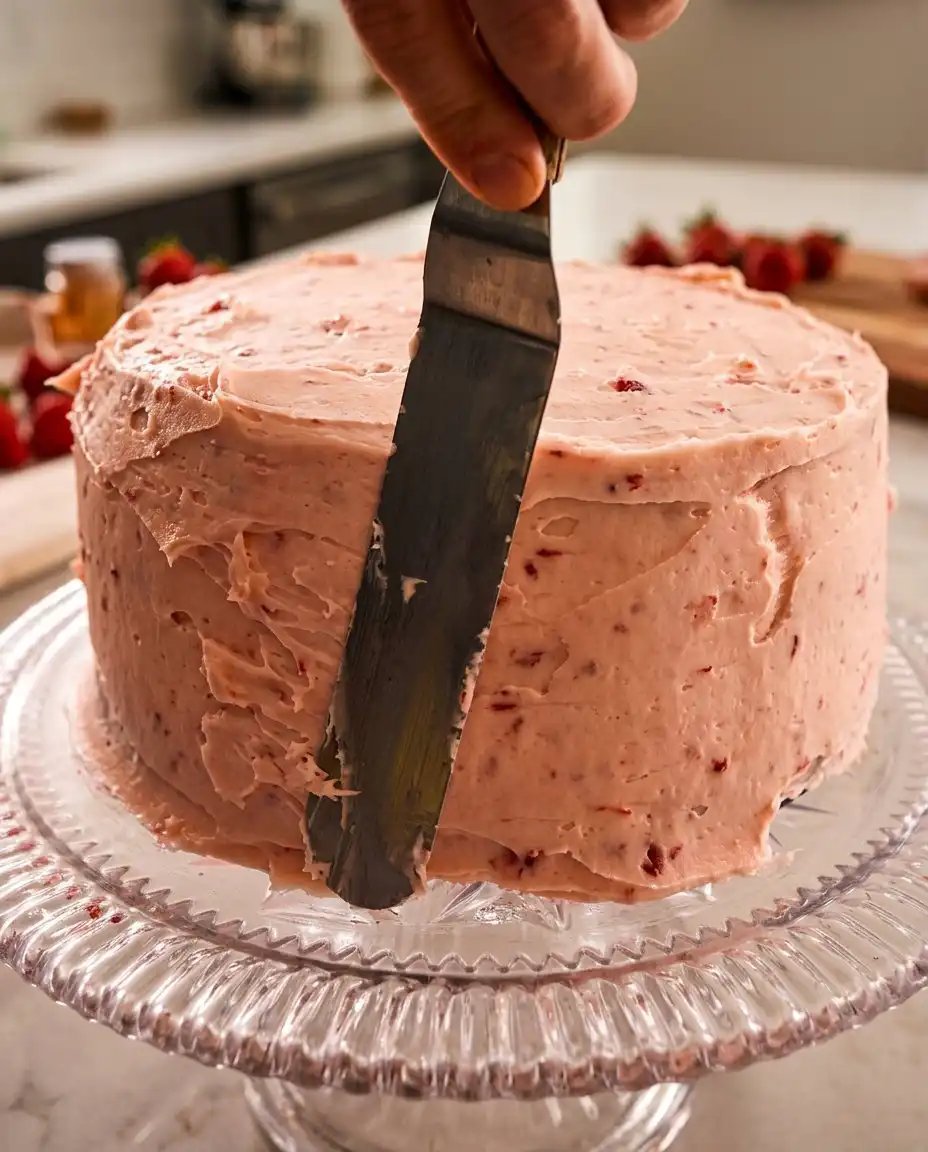 Whisking the dark batter for a chocolate strawberry cake in a large bowl.