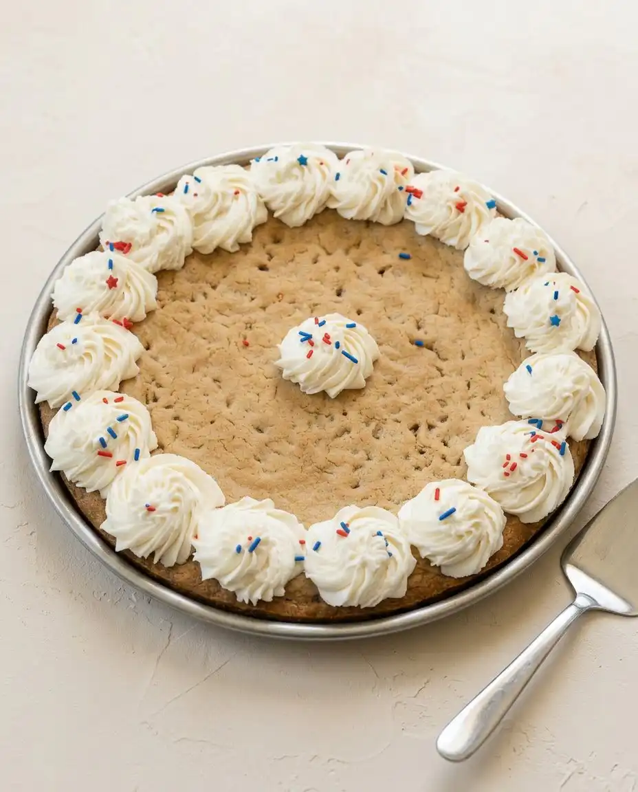 Checking the golden brown edges of a classic chocolate chip cookie cake baking in a springform pan.