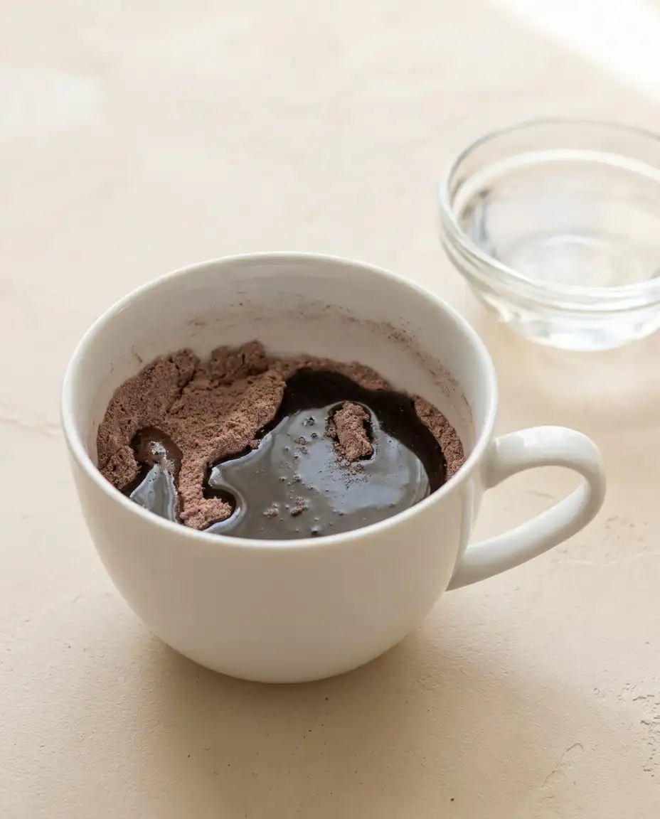 Nutella Mug Cake 15 A ceramic mug inside a microwave showing the chocolate cake rising beautifully.