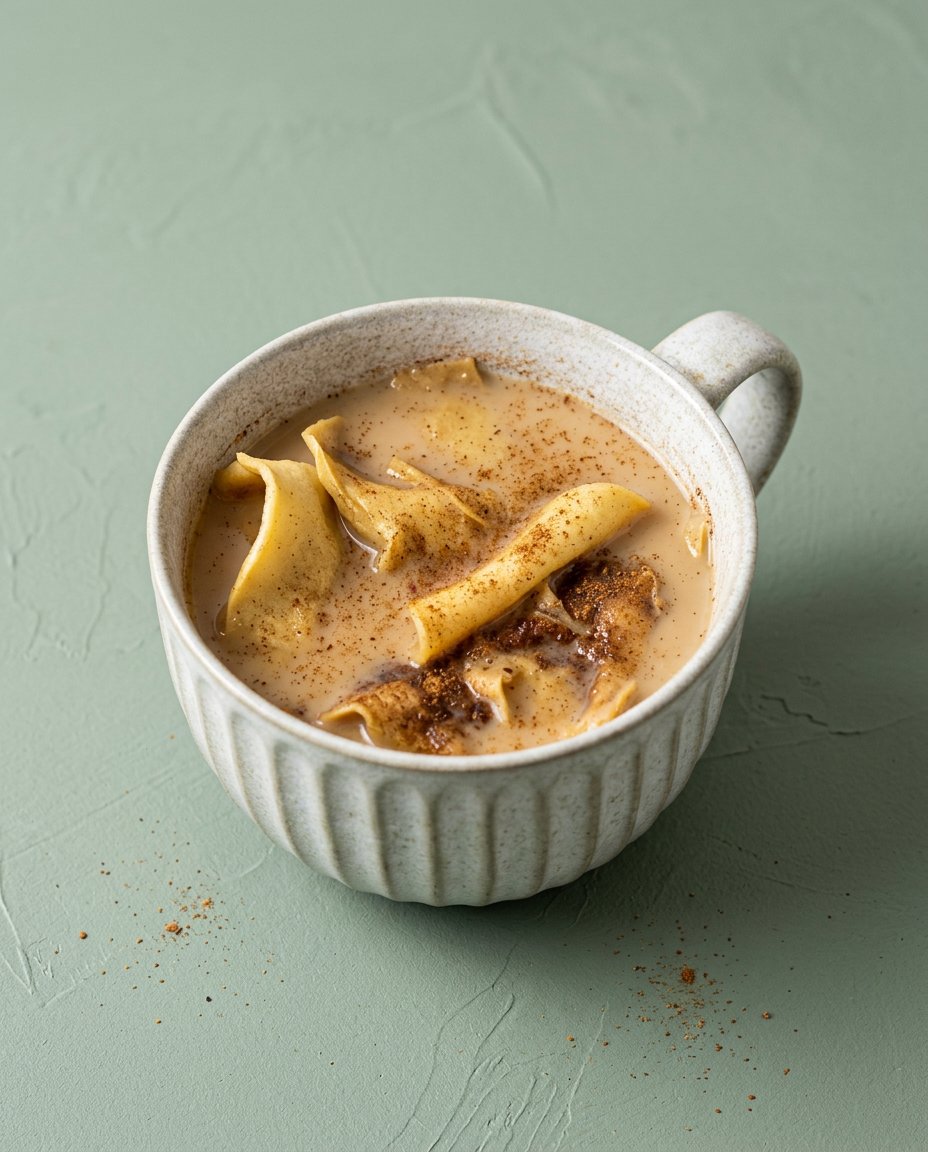 Chocolate Mug Cake 15 Checking a baked Chocolate Mug Cake with a toothpick in a rustic kitchen setting.