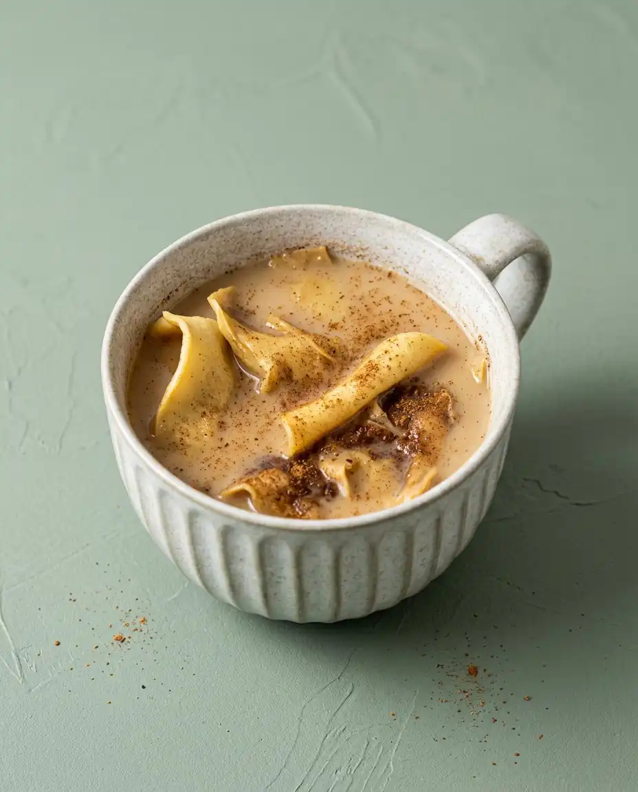 Checking a baked Chocolate Mug Cake with a toothpick in a rustic kitchen setting.