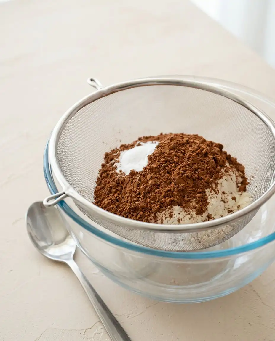 Ingredients for making a Chocolate Lunch Box Cake arranged on a kitchen counter.