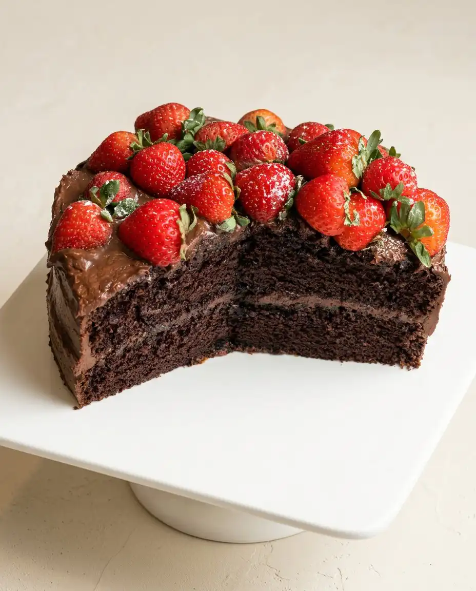 Hershey's Perfectly Chocolate Cake 12 Hershey's Perfectly Chocolate Cake covered in smooth chocolate frosting on a vintage cake stand.