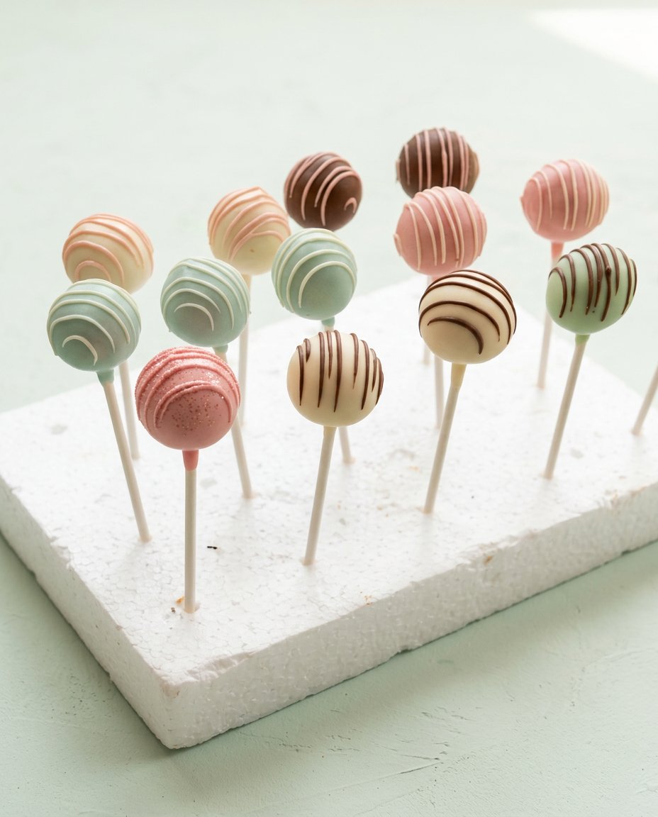 Classic Vanilla Cake Pops 12 A beautiful display of homemade Classic Vanilla Cake Pops decorated with colorful sprinkles on a white stand