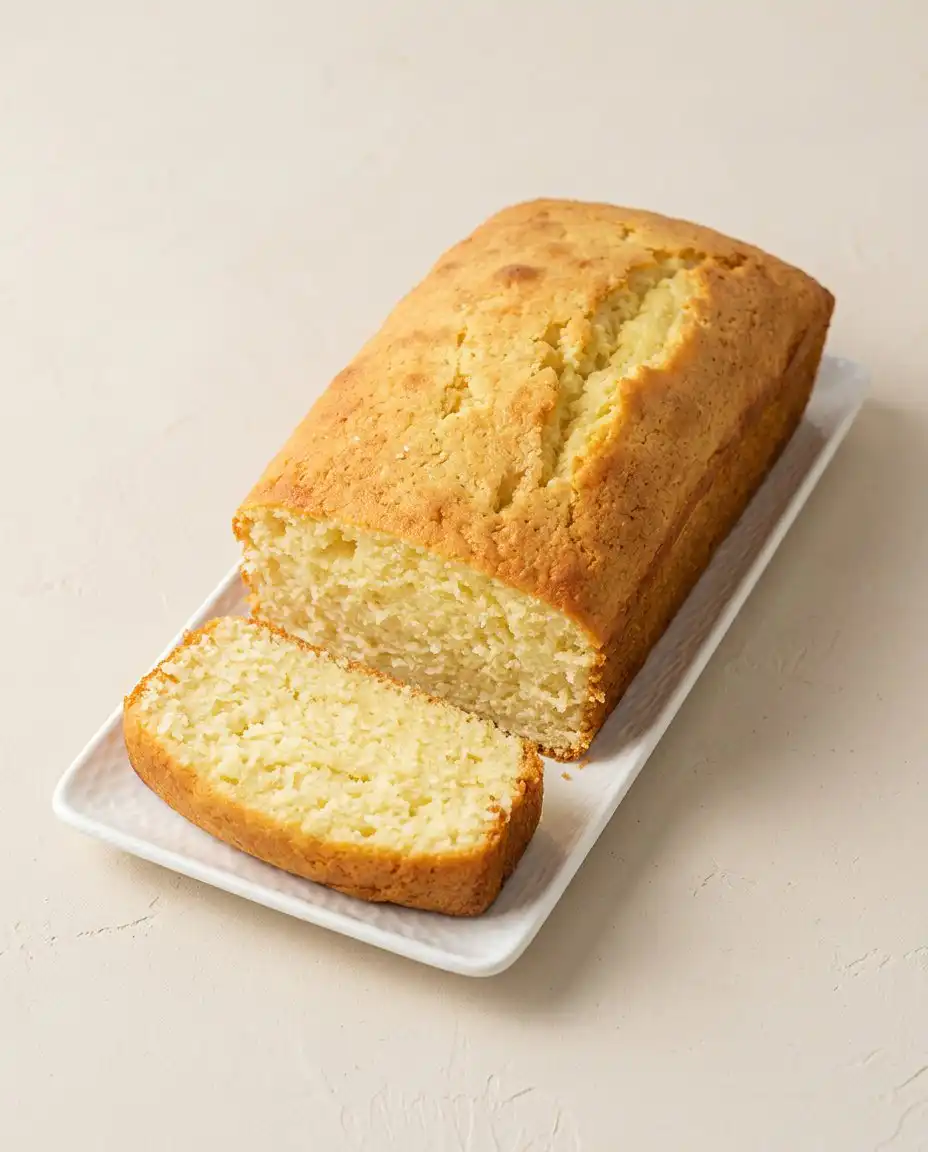Cream Cheese Pound Cake 12 A golden brown cream cheese pound cake resting inside a metal tube pan on a wooden table.