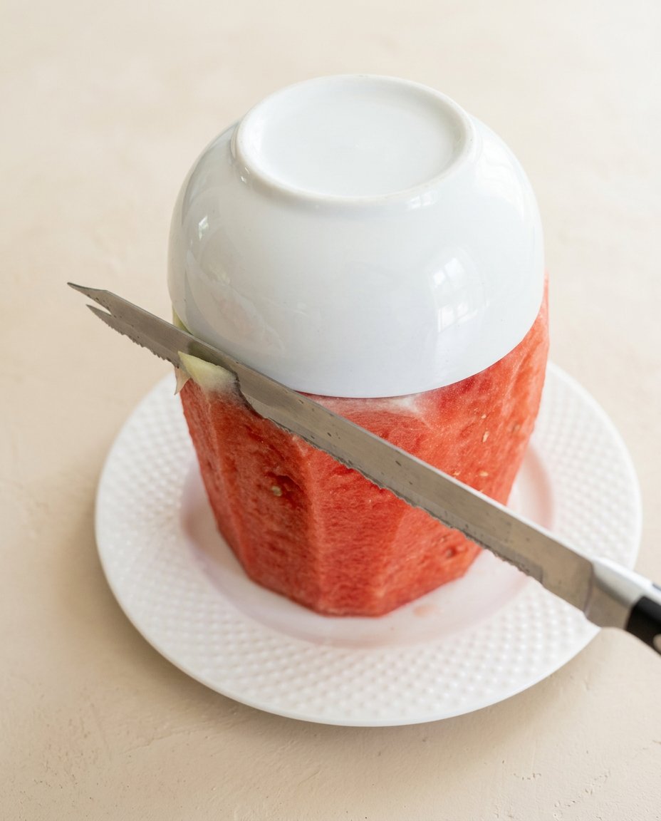 Fresh whole watermelon, cans of organic coconut milk, and fresh summer berries on a wooden board.