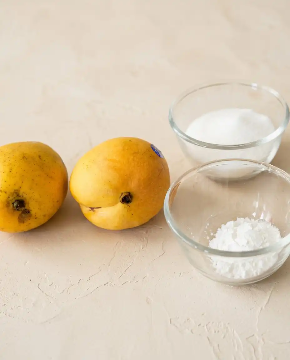 Fresh ingredients including ripe mangoes and cream gathered to bake a Mango Ombre Cake.