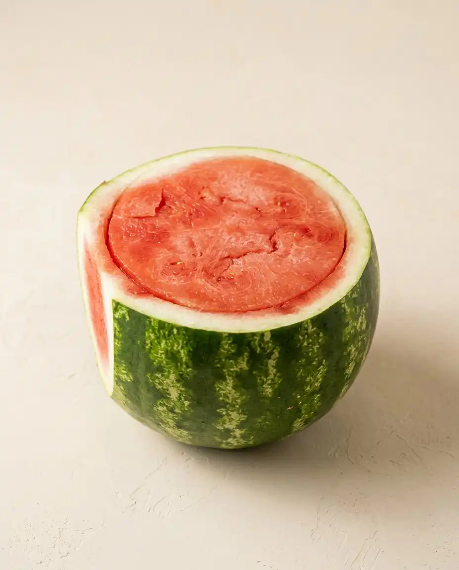 No-Bake Watermelon Cake with Coconut Cream 14 Fresh whole watermelon, cans of coconut cream, and bowls of ripe berries on a wooden board
